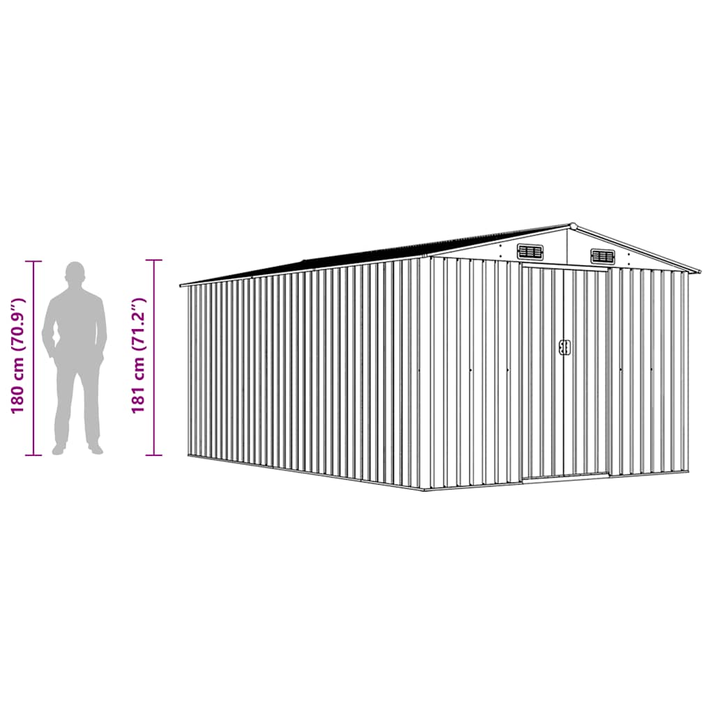 Abrigo de jardim 257x392x181 cm metal cinzento