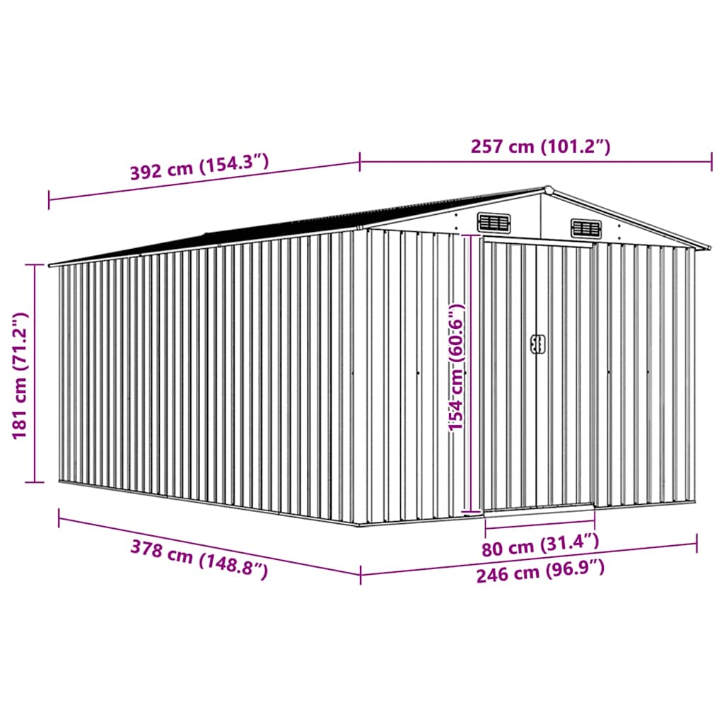 Abrigo de jardim 257x392x181 cm metal antracite