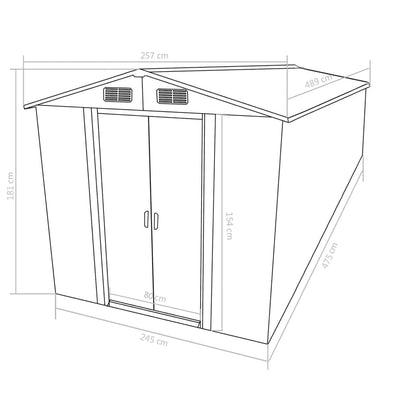 Abrigo de jardim 257x489x181 cm metal castanho