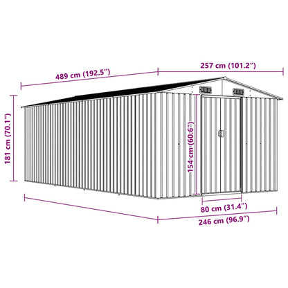 Abrigo de jardim 257x489x181 cm metal castanho