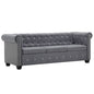 Sofá chesterfield três lugares veludo 199x75x72cm cinzento