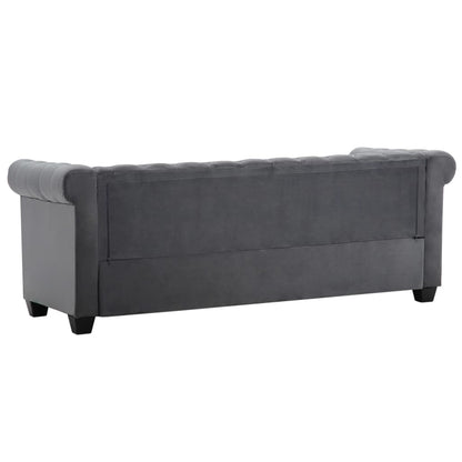 Sofá chesterfield três lugares veludo 199x75x72cm cinzento