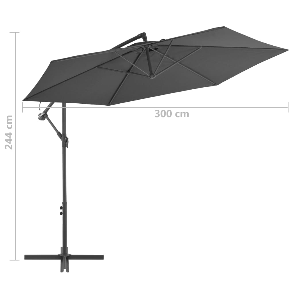 Guarda-sol cantilever com poste de alumínio 300 cm antracite
