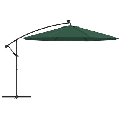 Guarda-sol cantilever c/ luzes LED e poste metal 350 cm verde