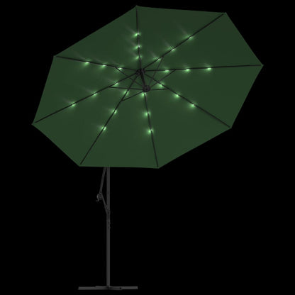 Guarda-sol cantilever c/ luzes LED e poste metal 350 cm verde