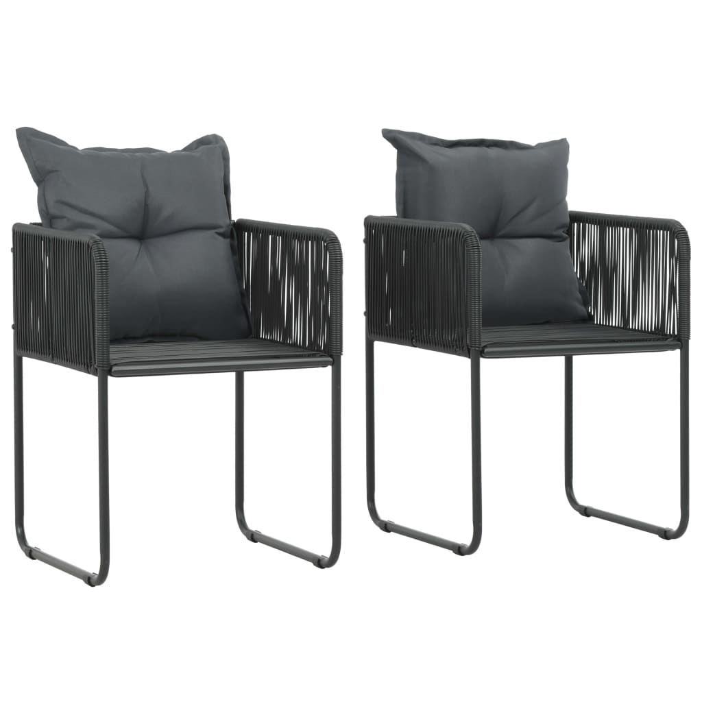 Cadeiras de exterior 2 pcs c/ almofadões vime PE preto