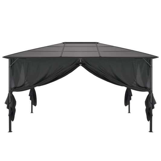 Gazebo com cortinas alumínio 4x3x2,6 m preto