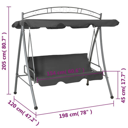 Baloiço jardim convertível + toldo 198x120x205cm aço antracite