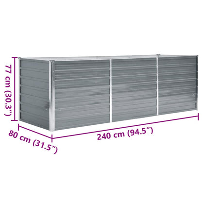 Canteiro elevado de jardim aço galvanizado 240x80x77cm cinzento