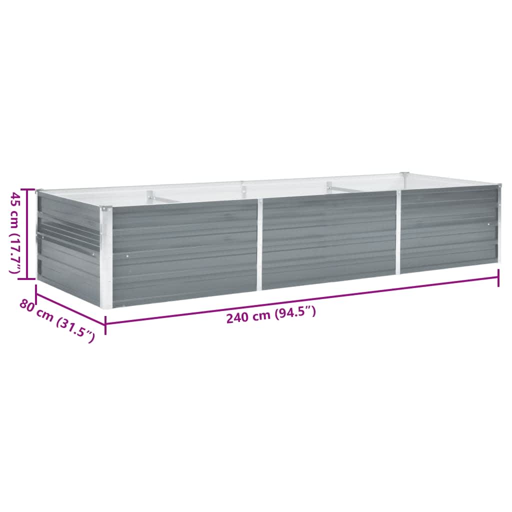 Canteiro elevado de jardim aço galvanizado 240x80x45cm cinzento