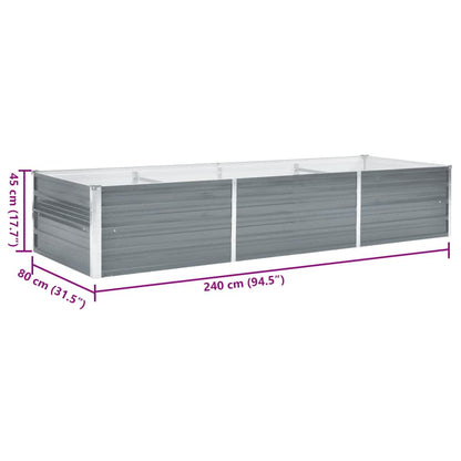 Canteiro elevado de jardim aço galvanizado 240x80x45cm cinzento