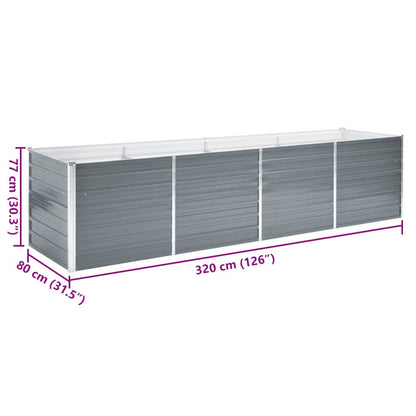 Canteiro elevado de jardim aço galvanizado 320x80x77cm cinzento