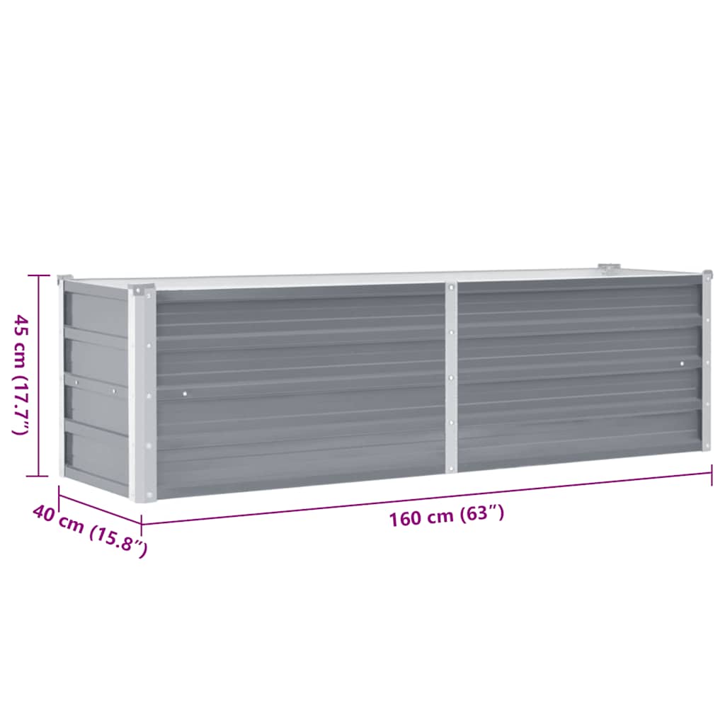 Canteiro elevado de jardim aço galvanizado 160x40x45cm cinzento