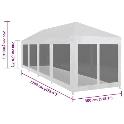 Tenda para festas com 10 paredes laterais em rede 12x3 m