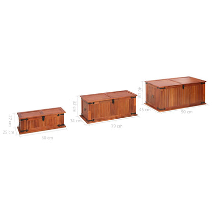 Arcas de arrumação 3 pcs madeira de acácia maciça