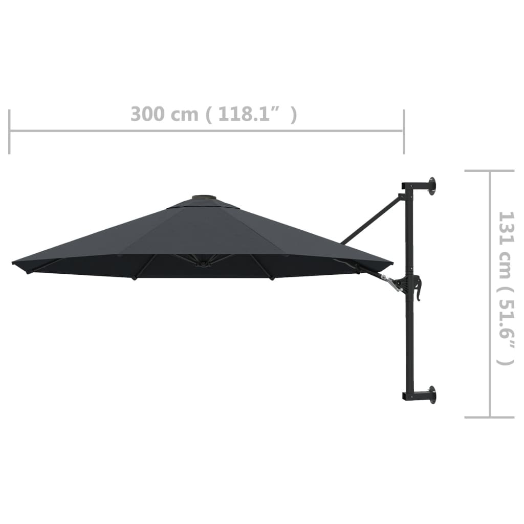Guarda-sol de parede com mastro de metal 300 cm antracite