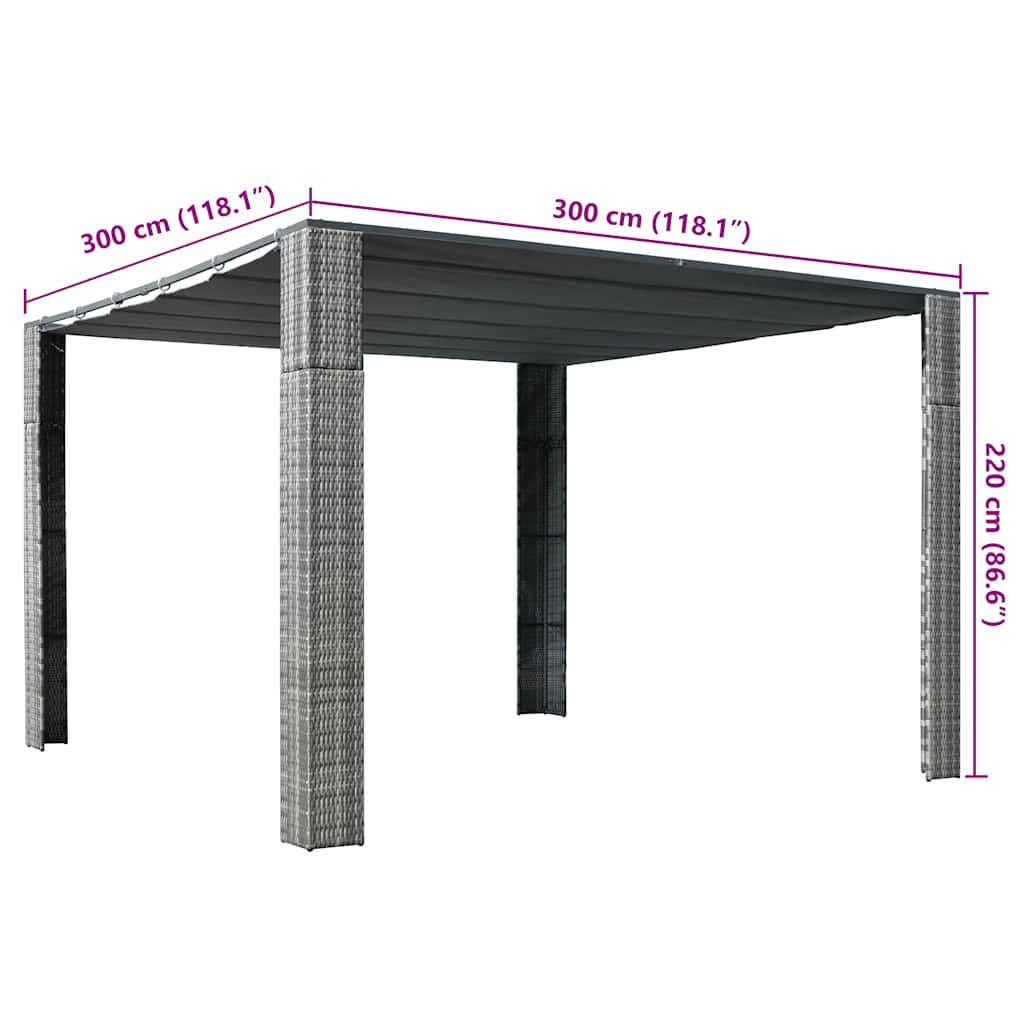 Gazebo ccom teto em vime PE 300x300x220 cm cinzento e antracite