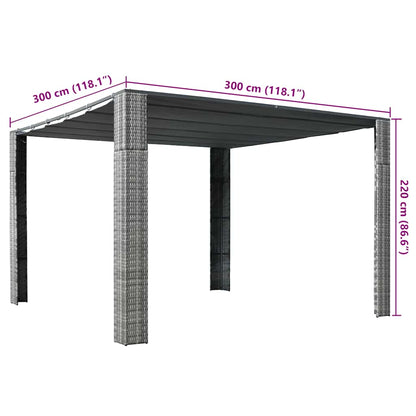 Gazebo ccom teto em vime PE 300x300x220 cm cinzento e antracite