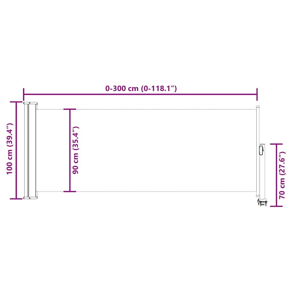 Toldo lateral retrátil para pátio 100x300 cm preto