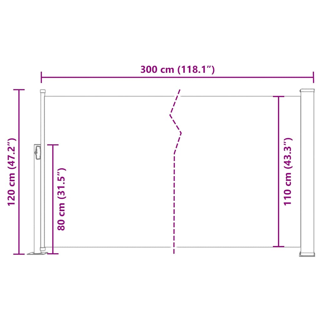 Toldo lateral retrátil 120x300 cm creme