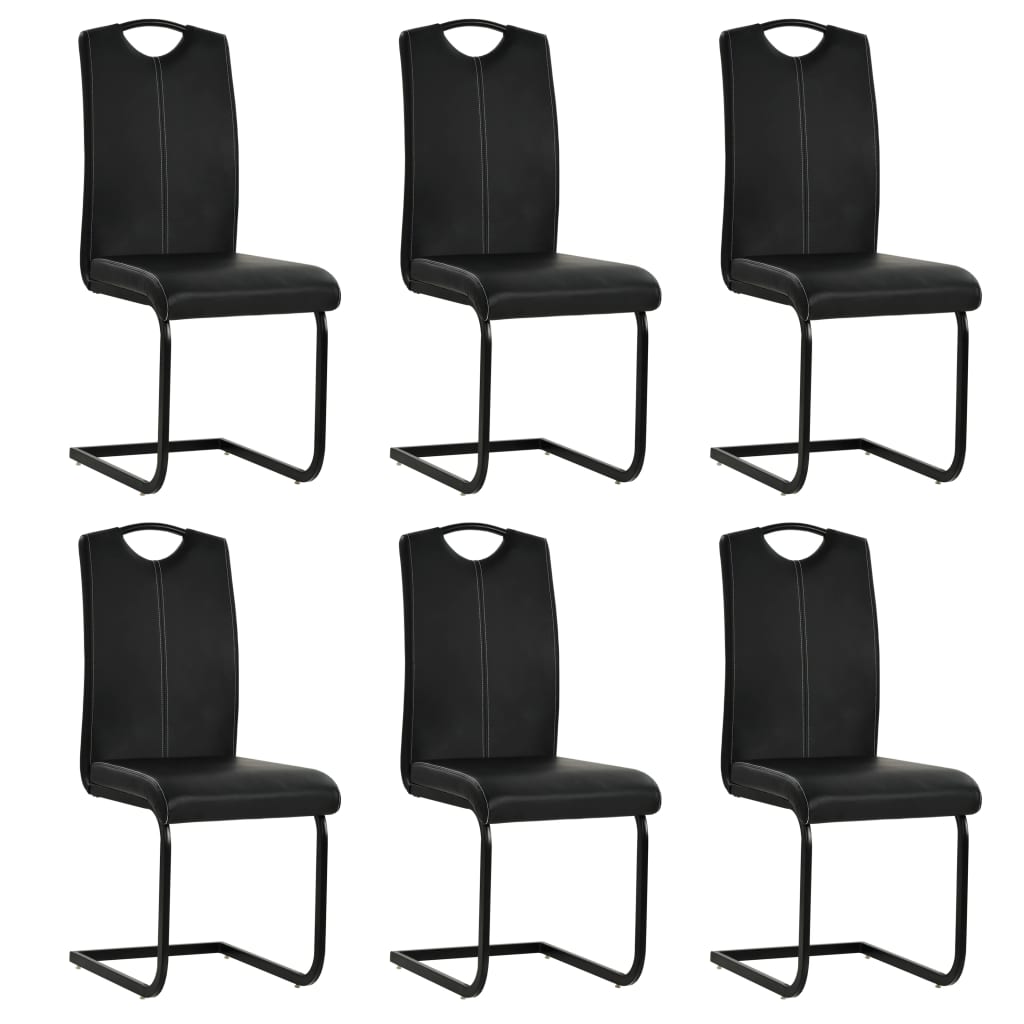Cadeiras de jantar cantilever 6 pcs couro artificial preto
