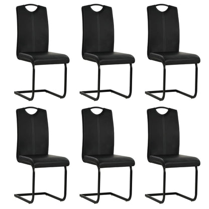 Cadeiras de jantar cantilever 6 pcs couro artificial preto