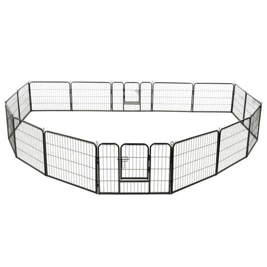 Parque para cães 16 painéis aço 60x80 cm preto