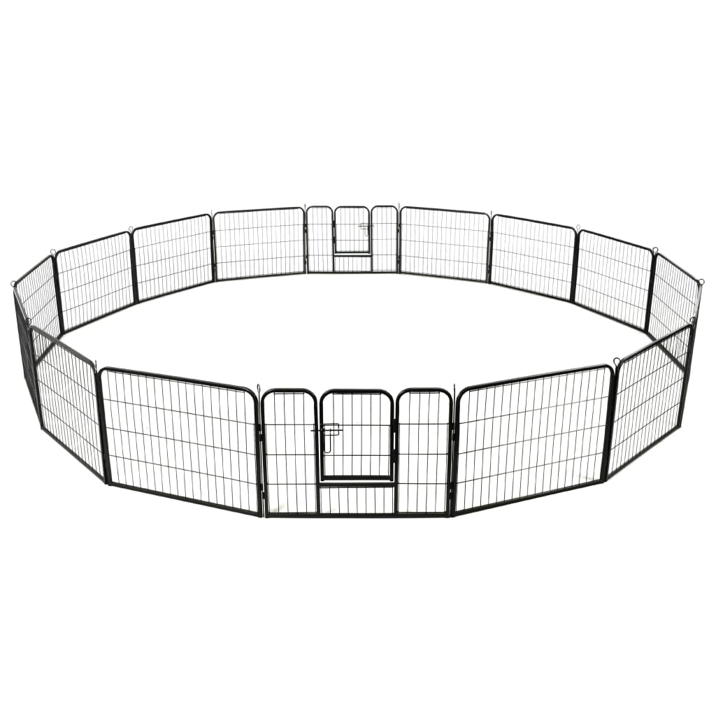 Parque para cães 16 painéis aço 60x80 cm preto