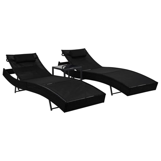 Espreguiçadeiras com mesa 2 pcs vime PE e textilene preto