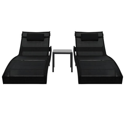 Espreguiçadeiras com mesa 2 pcs vime PE e textilene preto