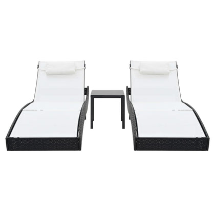 Espreguiçadeiras com mesa 2 pcs vime PE e textilene preto