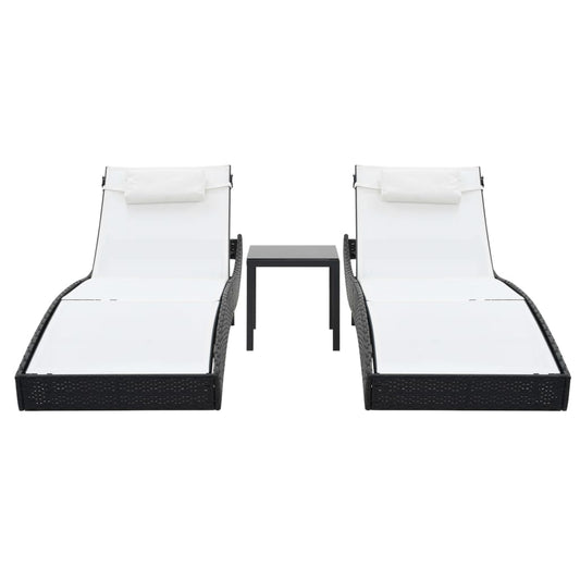 Espreguiçadeiras com mesa 2 pcs vime PE e textilene preto