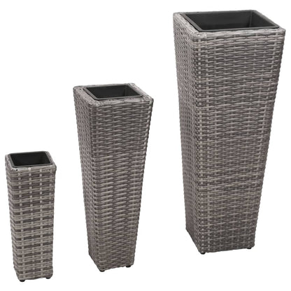 Vasos/floreiras de jardim elevados 3 pcs vime PE cinzento