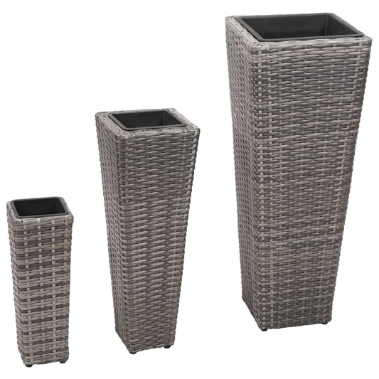 Vasos/floreiras de jardim elevados 3 pcs vime PE cinzento