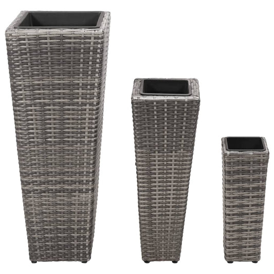 Vasos/floreiras de jardim elevados 3 pcs vime PE cinzento