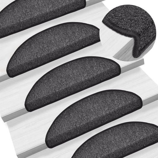 Tapetes de escada 15 peças 56x17x3 cm antracite semicircular