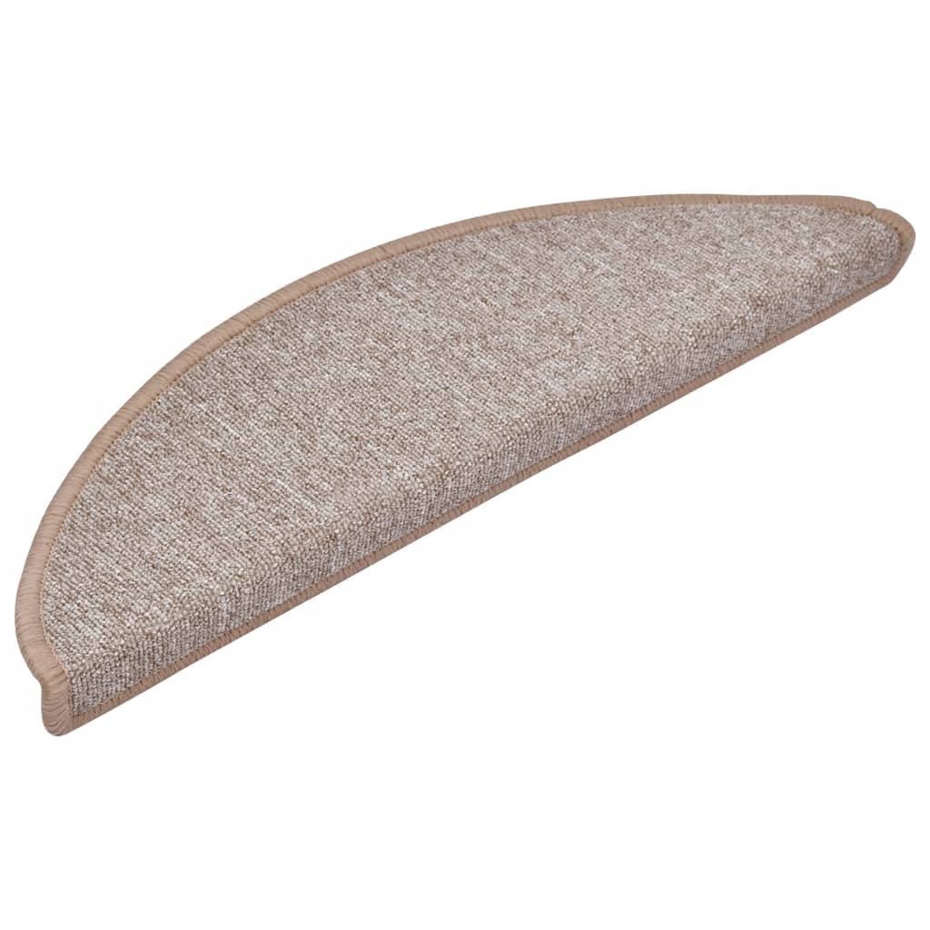 Tapetes de escada 15 peças 56x17x3 cm marrom claro semicircular