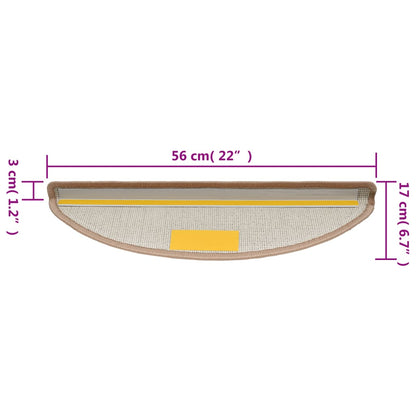 Tapetes de escada 15 peças 56x17x3 cm marrom claro semicircular