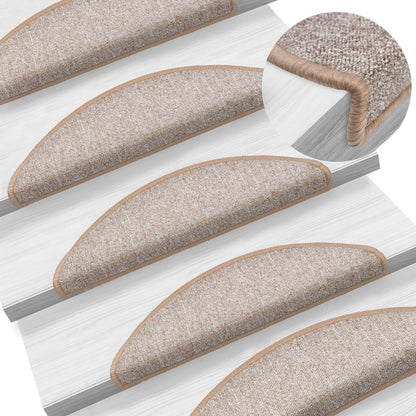 Tapetes de escada 15 peças 56x17x3 cm marrom claro semicircular