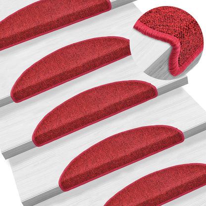 Tapetes de escada 15 peças 56x17x3 cm Bordeaux Semi-redondos