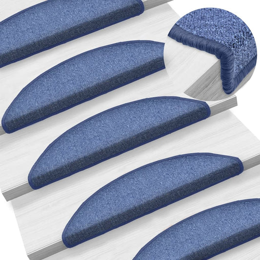 Tapetes de escada 15 peças 56x17x3 cm azul semicircular