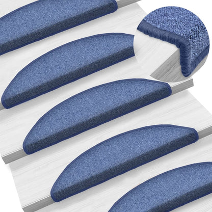 Tapetes de escada 15 peças 56x17x3 cm azul semicircular