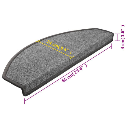 Tapetes de escada 15 peças 65x24x4 cm cinza escuro semicircular grande