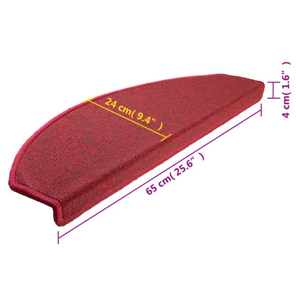 Tapetes de escada 15 peças 65x24x4 cm Bordeaux meio redondo grande
