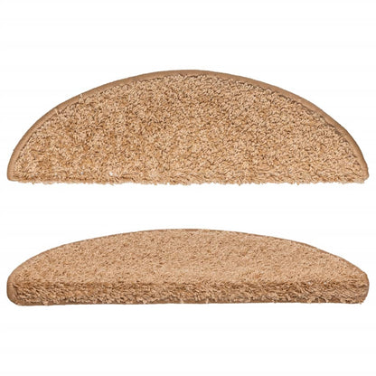 Tapetes de escada 15 peças 56x17x3 cm bege semicircular