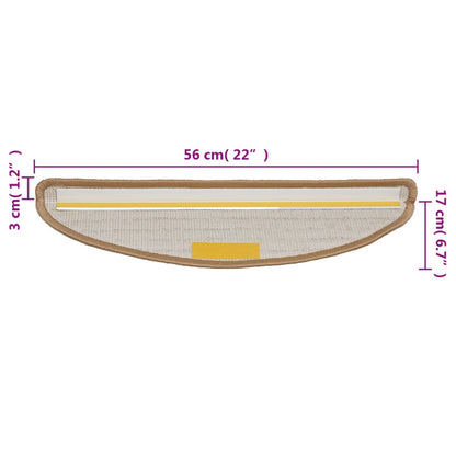 Tapetes de escada 15 peças 56x17x3 cm bege semicircular