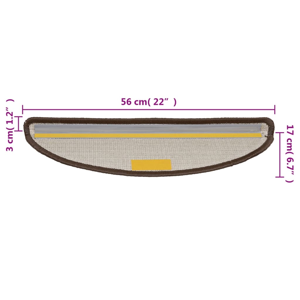 Tapetes de escada 15 peças 56x17x3 cm marrom semicircular