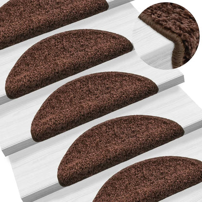 Tapetes de escada 15 peças 56x17x3 cm marrom semicircular