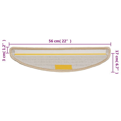 Tapetes de escada 15 peças 56x17x3 cm creme semicircular