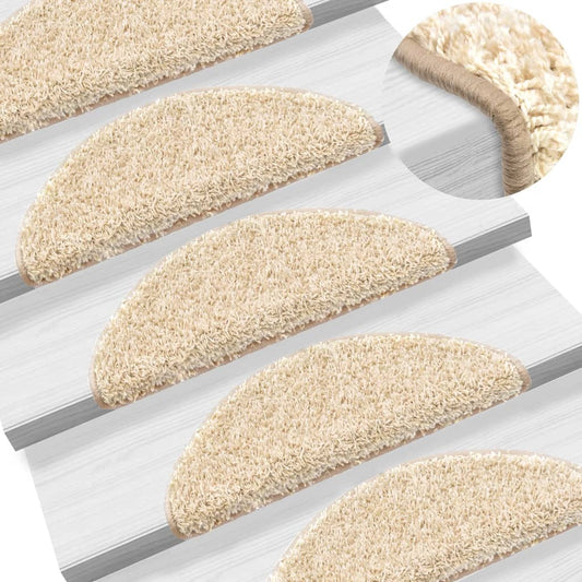 Tapetes de escada 15 peças 56x17x3 cm creme semicircular